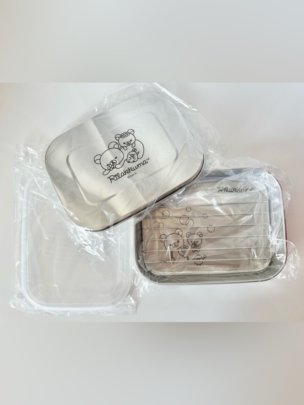 Rilakkuma Stainless Steel Cooking Tray w Draining Rack and 2 Container Covers